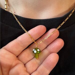 Mini Green Glass Mushroom Pendant